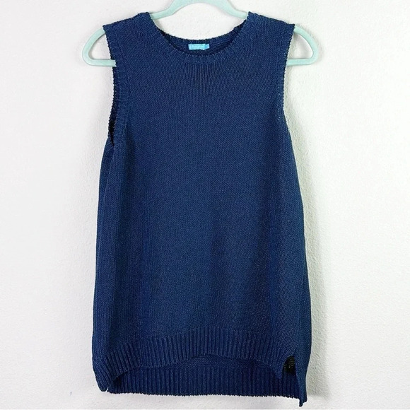 J. McLaughlin Alto Sleeveless Havana Yarn Sweater Vest Navy Blue Size Large - Picture 10 of 11